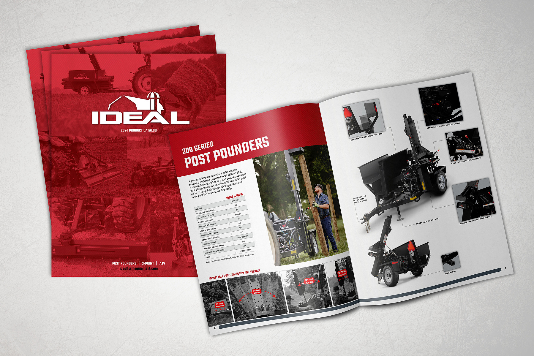 Red Ideal equipment catalogs with an open spread of machinery photographs and product specifications.