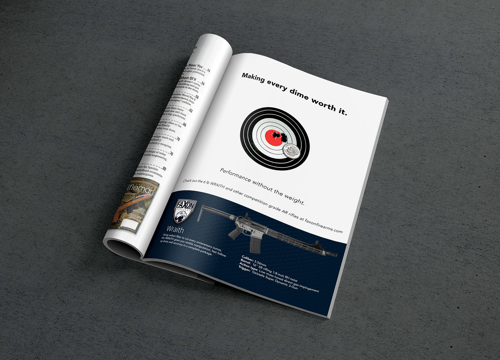 An open magazine shows a target graphic and the headline Making every shot worth it.
